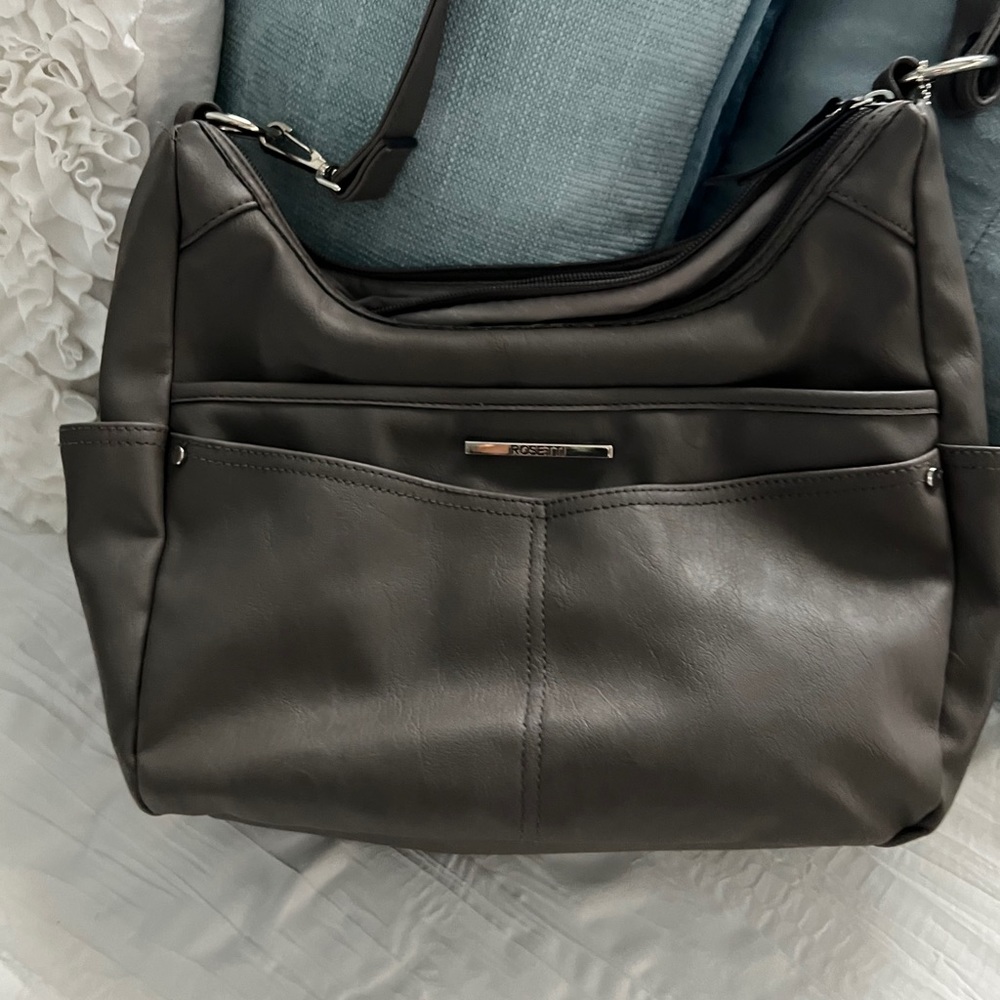 grey rosetti hand bag
